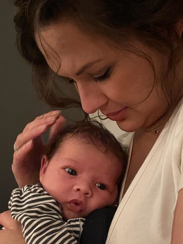 Trisha with her baby